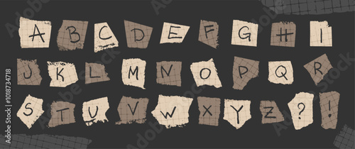 Alphabet Letters Torn Paper based on vintage newspaper cutouts ideal for your threatening letters, ransom notes or similar projects