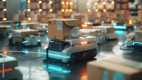 A robot delivering a package to a customer photo