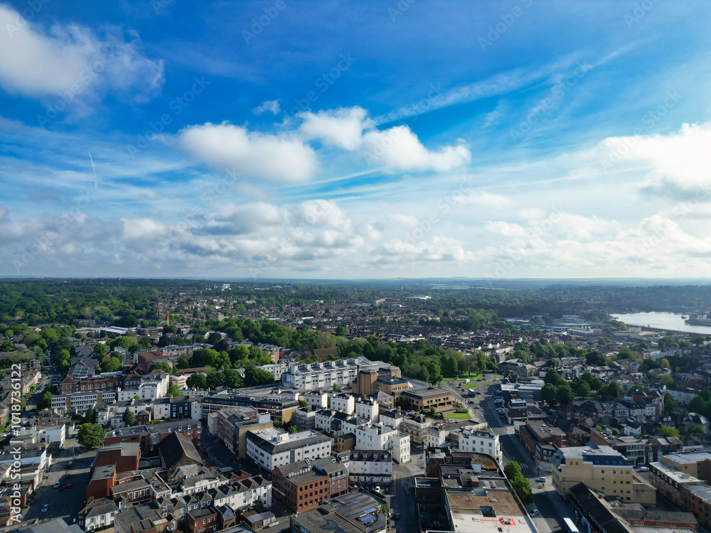Aerial View of Southampton Port City of South England Coast, United Kingdom. May 17th, 2024. Drone's Camera Footage from Altitude. Aerial View of Southampton Port City of South England Coast, United Kingdom. May 17th, 2024. Drone's Camera Footage from Altitude.