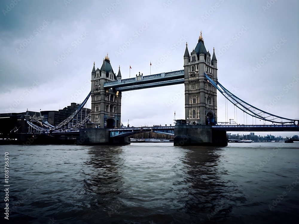 Obraz premium Tower Bridge Over the Thames on a Cloudy Day