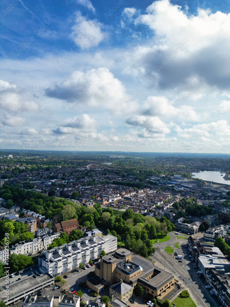 Aerial View of Southampton Port City of South England Coast, United Kingdom. May 17th, 2024. Drone's Camera Footage from Altitude. Aerial View of Southampton Port City of South England Coast, United Kingdom. May 17th, 2024. Drone's Camera Footage from Altitude.