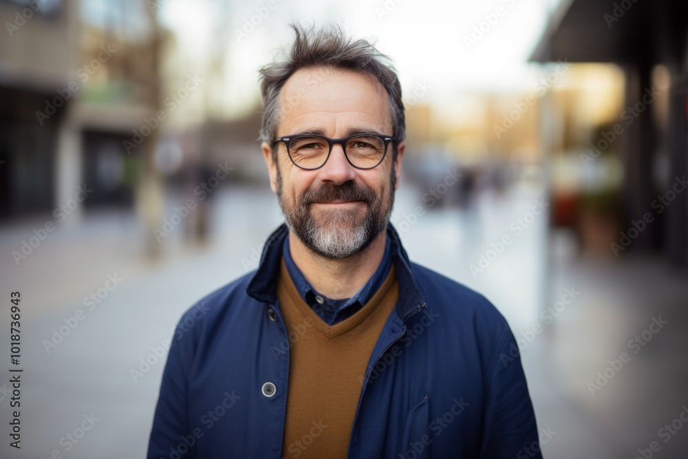 Portrait of a middle-aged man with glasses in the city Portrait of a middle-aged man with glasses in the city