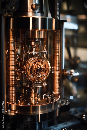 Atomic clock with precise timing, showing the quantum movement of atoms that keeps time accurate