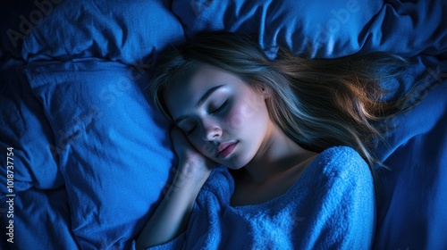 A person sleeping in a bed with their eyes closed