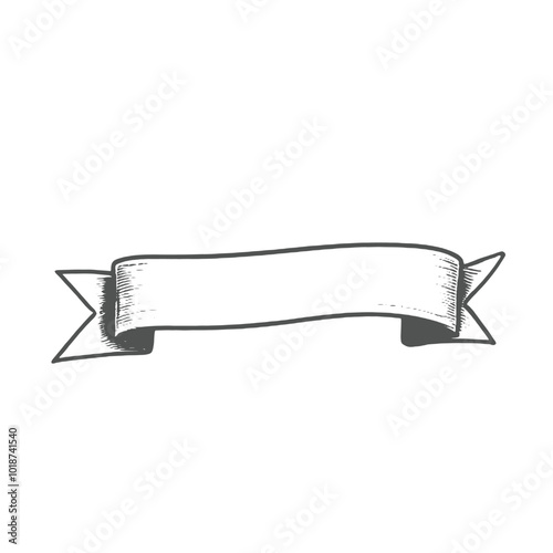 A black and white sketch of a flying banner or ribbon
