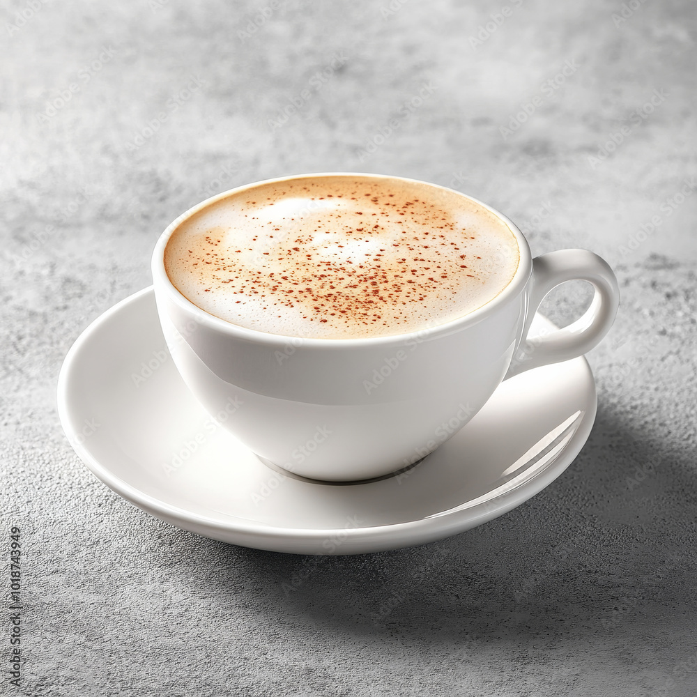 warm cup of cappuccino coffee sits elegantly on white saucer, showcasing its creamy froth and delicate sprinkle of cocoa. This inviting scene evokes sense of comfort and relaxation warm cup of cappuccino coffee sits elegantly on white saucer, showcasing its creamy froth and delicate sprinkle of cocoa. This inviting scene evokes sense of comfort and relaxation