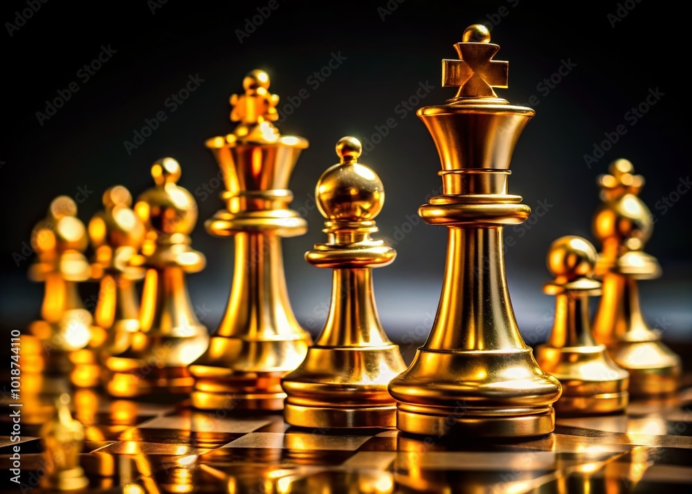 Elegant Gold Chess Pieces on a Dark Surface Showcasing Strategy and Luxury in a Timeless Game