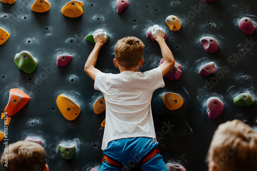 climbing on the climbing wall
 photo