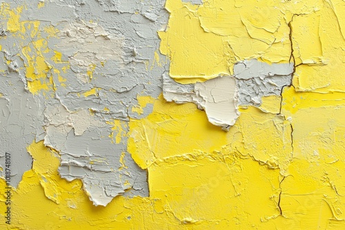 Peeling Yellow and Gray Paint on a Rough Surface photo