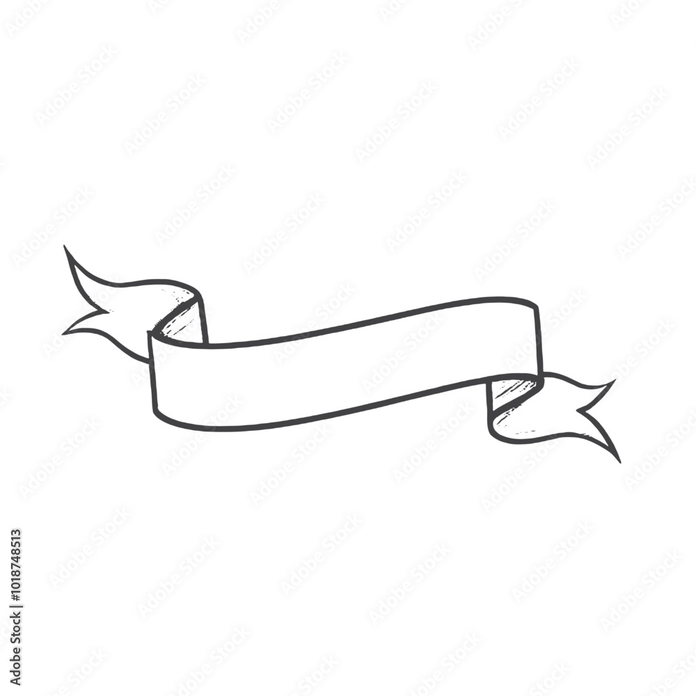 Obraz premium A black and white sketch of a flying banner or ribbon