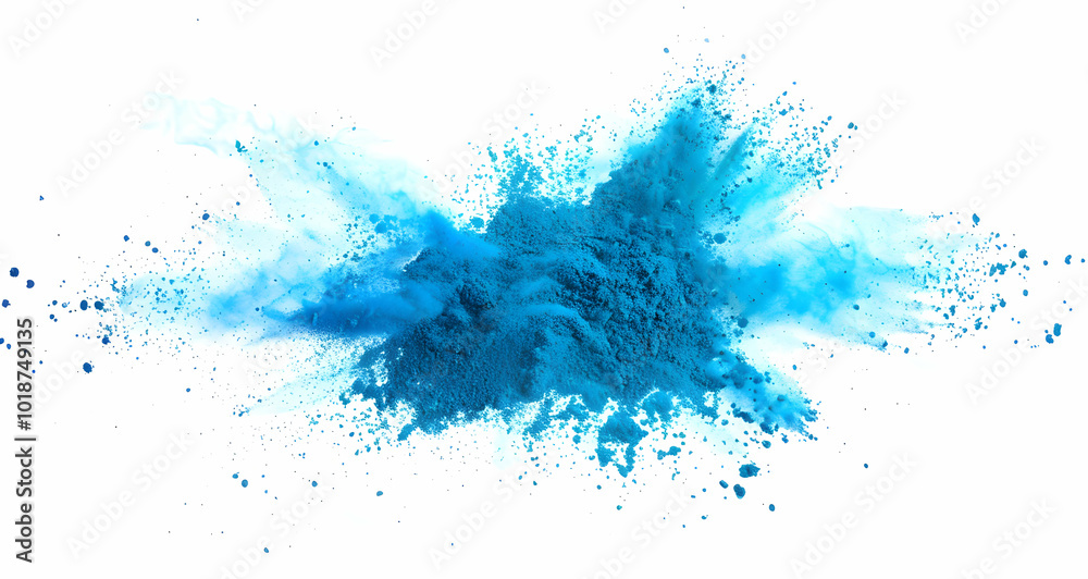 Blue Powder Particles in Motion: Abstract Explosion on White Blue Powder Particles in Motion: Abstract Explosion on White