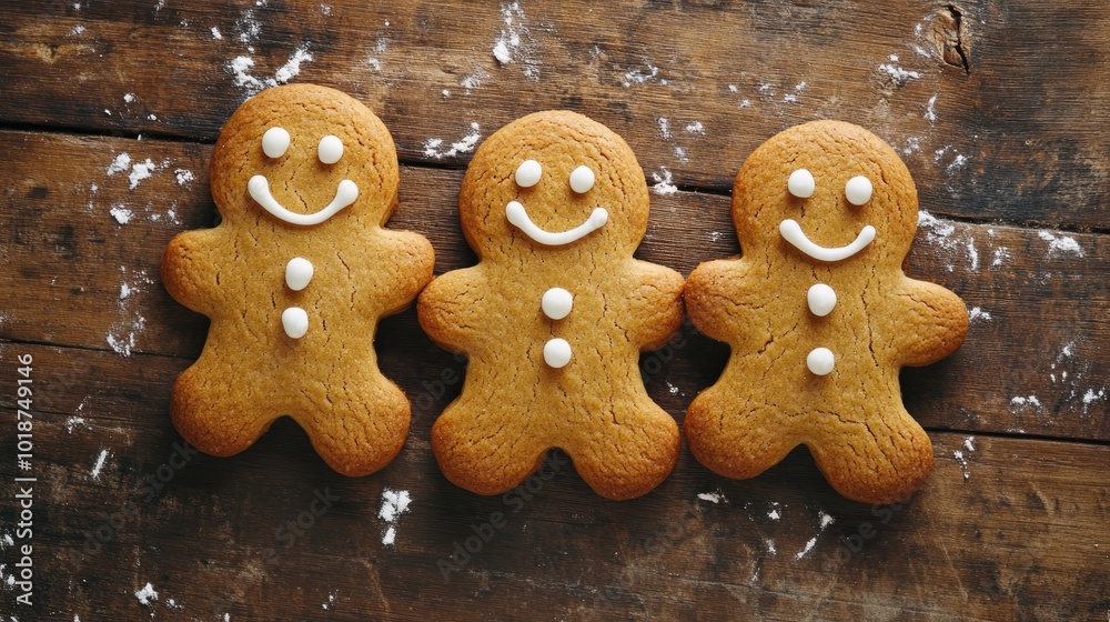 Funny delicious ginger biscuits on the table horizontal view from above Funny delicious ginger biscuits on the table horizontal view from above