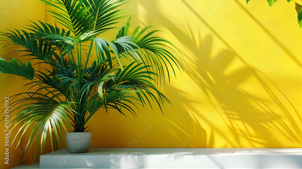 Yellow Podium leaves on a palm tree for the copy space Yellow Podium leaves on a palm tree for the copy space