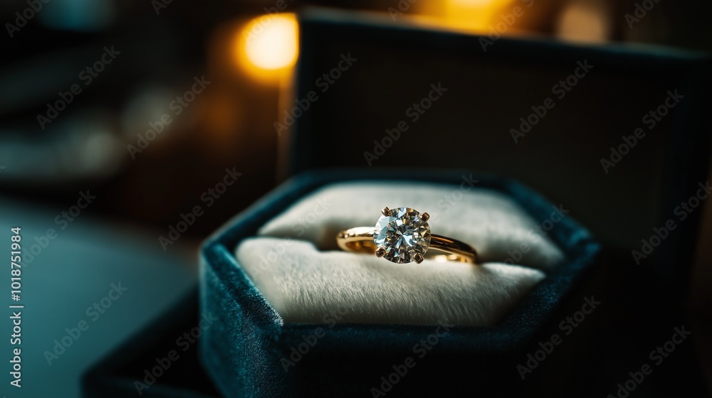 sparkling diamond ring nestled in a velvet box in a dimly lit jewelry shop sparkling diamond ring nestled in a velvet box in a dimly lit jewelry shop