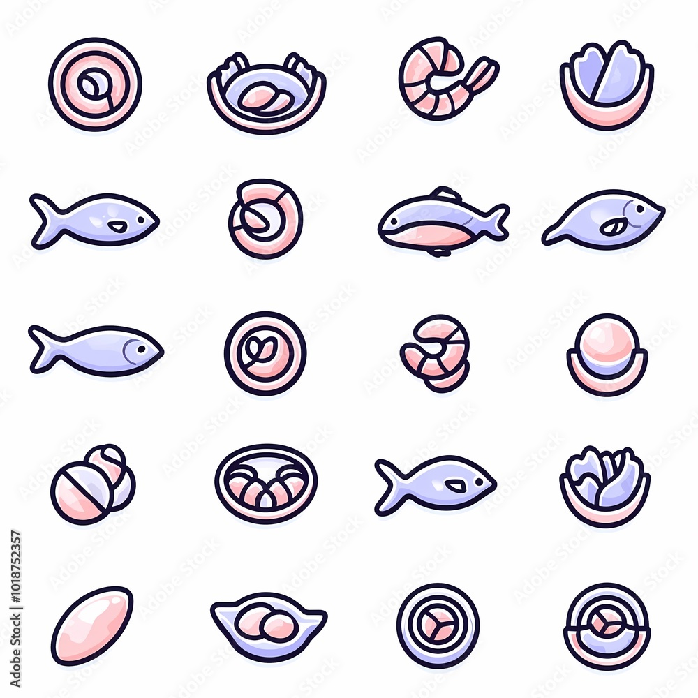 Minimalist Icons for Sustainable Seafood Concept Minimalist Icons for Sustainable Seafood Concept