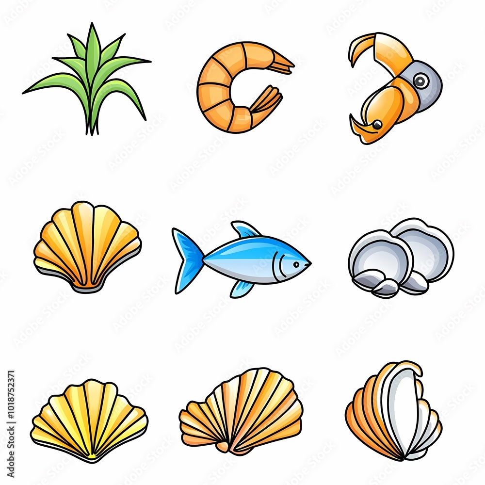 Obraz premium Minimalist Icons for Sustainable Seafood Concept