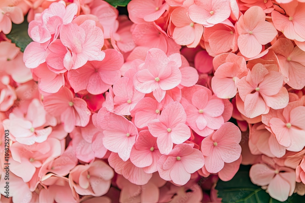 Close up light pink hortensia fresh flowers blur background. with generative ai Close up light pink hortensia fresh flowers blur background. with generative ai