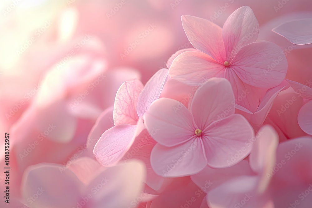 Close up light pink hortensia fresh flowers blur background. with generative ai Close up light pink hortensia fresh flowers blur background. with generative ai