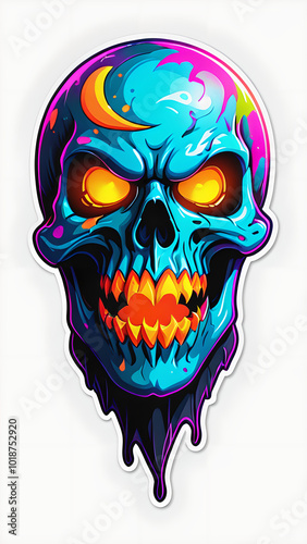 Neon Ghost: Abstract Halloween Sticker in High-Quality 4K Resolution