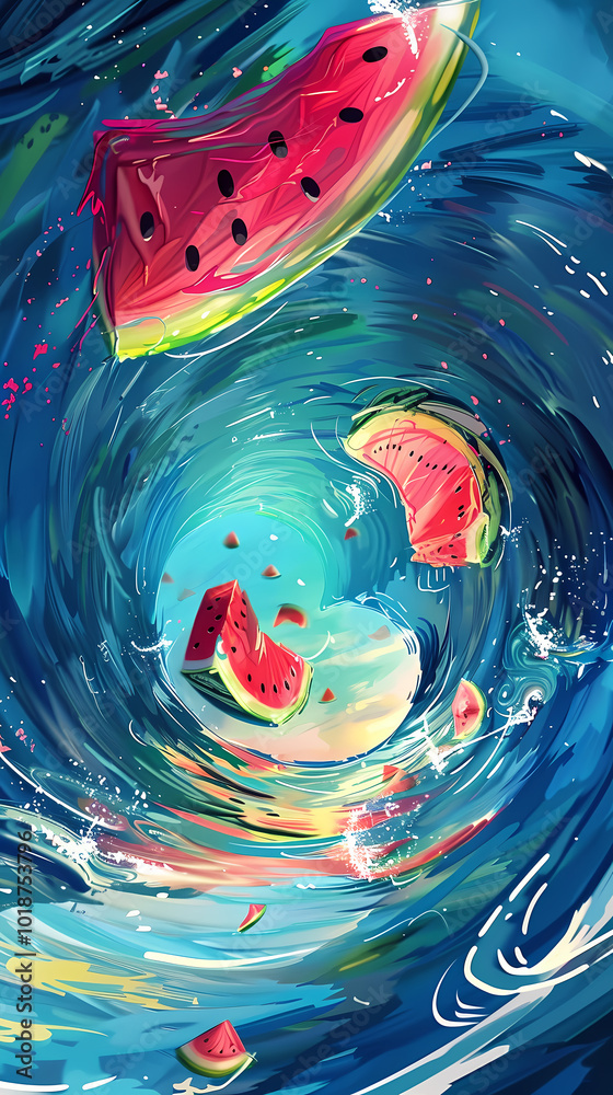 The encounter between watermelon and waves The encounter between watermelon and waves