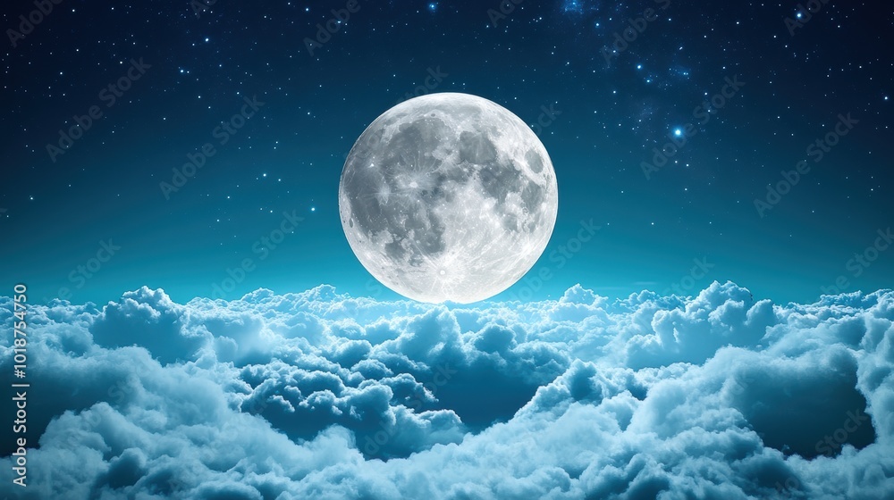 Fototapeta premium A breathtaking panorama of the night sky, the moon casting a silvery glow on the horizon, illuminating the stars twinkling above, the air filled with the silence of night.