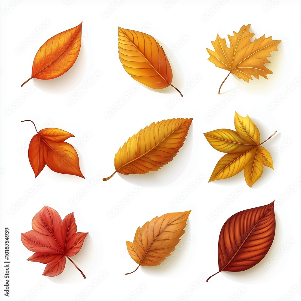 autumn leaves set on white background