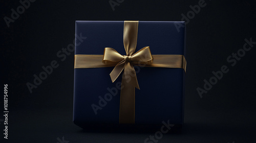 Elegant Presentation: Dark Blue Gift Box with Gold Ribbon
 photo