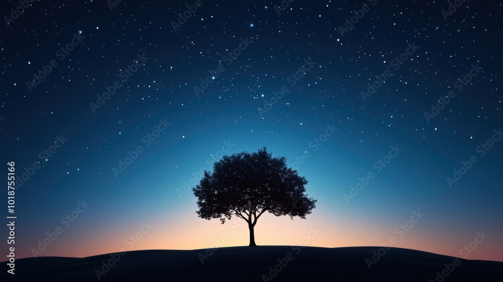A lone tree stands silhouetted against the darkening sky, its branches reaching towards the stars, as if yearning for the mysteries of the night. A lone tree stands silhouetted against the darkening sky, its branches reaching towards the stars, as if yearning for the mysteries of the night.