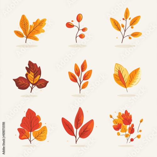 autumn leaves set on white background