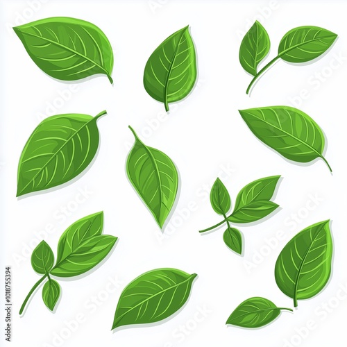 green leaves set on white background