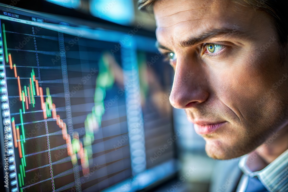 Fototapeta premium Man focusing on stock market chart highlighting financial decision-making