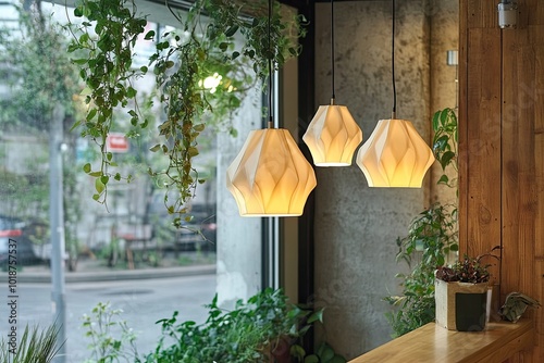 design lamp hang in coffee shop with generative ai