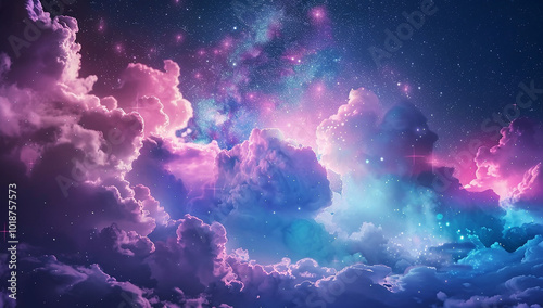 A mesmerizing digital artwork of colorful nebula clouds in the night sky