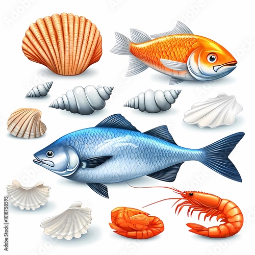 Simple and Clean Sustainable Seafood Icon Set photo