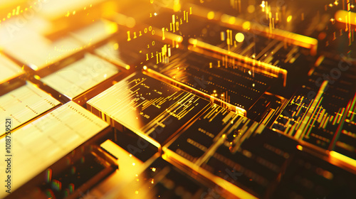 Wallpaper Mural Innovative Golden Tech Landscape Featuring Blockchain and Fintech Concepts, High-Tech Golden Digital Network for Blockchain and Data Science Solutions
 Torontodigital.ca