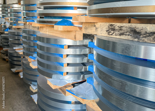 photo of stacked metal or iron as a concept of constuction background.