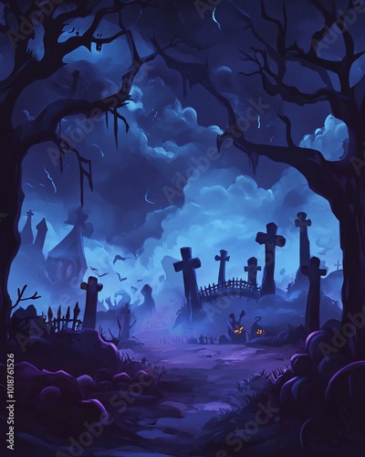 halloween themed cartoon background, mobile format 4:5, pumpkin, autumn, moon, night, bat, horror, spooky, illustration, vector, scary, cartoon, dark, tree, orange, celebration, october, witch, 4:5