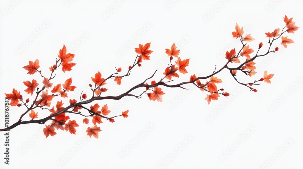 Red Autumn Leaves on a Branch Red Autumn Leaves on a Branch