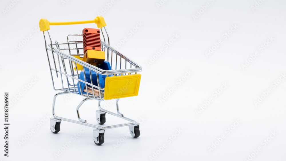 Shopping cart with spare parts for a 3D printer Shopping cart with spare parts for a 3D printer