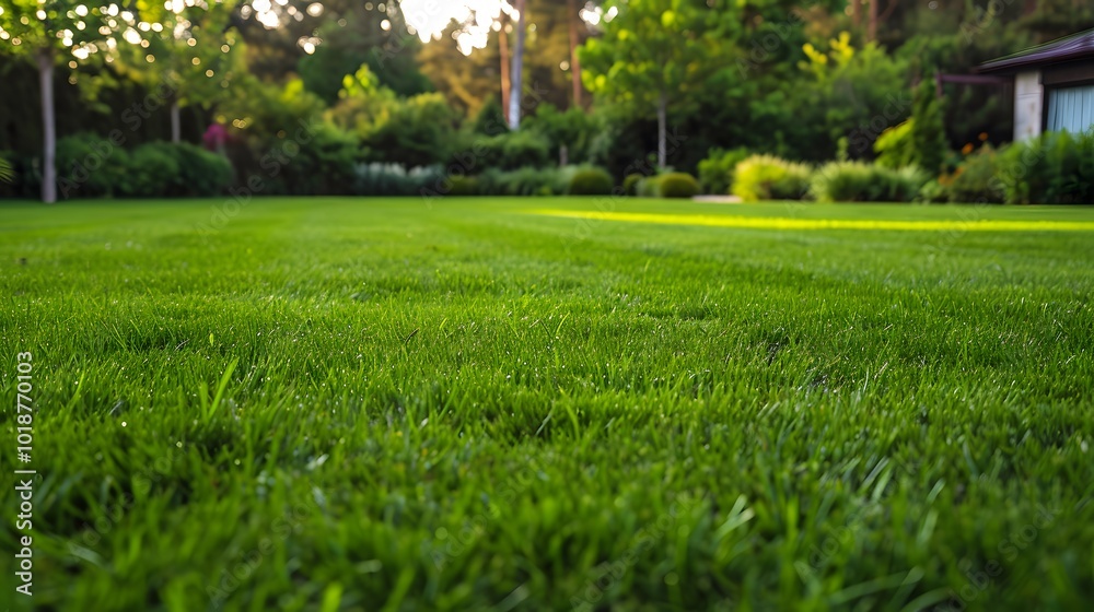 Lush Green Grass Lawn in a Backyard Setting Lush Green Grass Lawn in a Backyard Setting