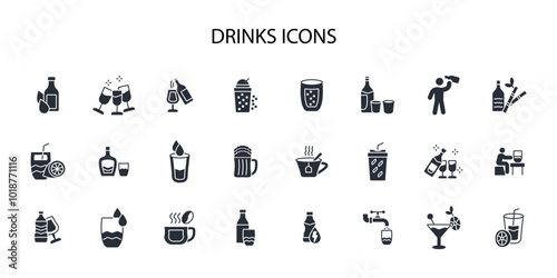 Drinks icon set.vector.Editable stroke.linear style sign for use web design,logo.Symbol illustration.