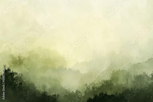 Abstract Green and Yellow Watercolor Landscape