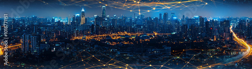 Wallpaper Mural Seamless city scape and network connection concept , isolated on white background, , copy space for text, Torontodigital.ca