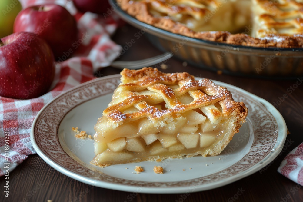 Dutch Apple Pie Slice Closeup: A Delicious Dessert Featuring Fresh Apples