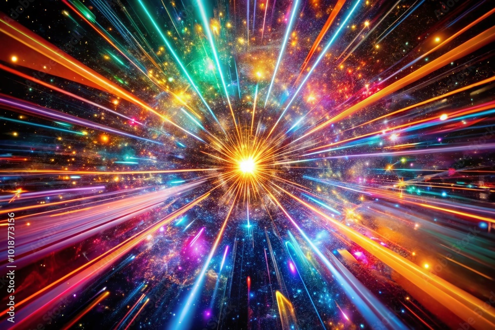 Naklejka premium Enigmatic Space-Time Continuum Visualized with Vibrant Colors and Abstract Patterns of Light and Energy