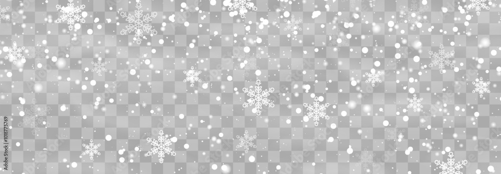 Christmas snow. Falling snowflakes on png background. Vector heavy snowfall. White snowflakes flying in the air. Snow flakes, snow and blizzard. Vector illustration isolated on transparent. Christmas snow. Falling snowflakes on png background. Vector heavy snowfall. White snowflakes flying in the air. Snow flakes, snow and blizzard. Vector illustration isolated on transparent.