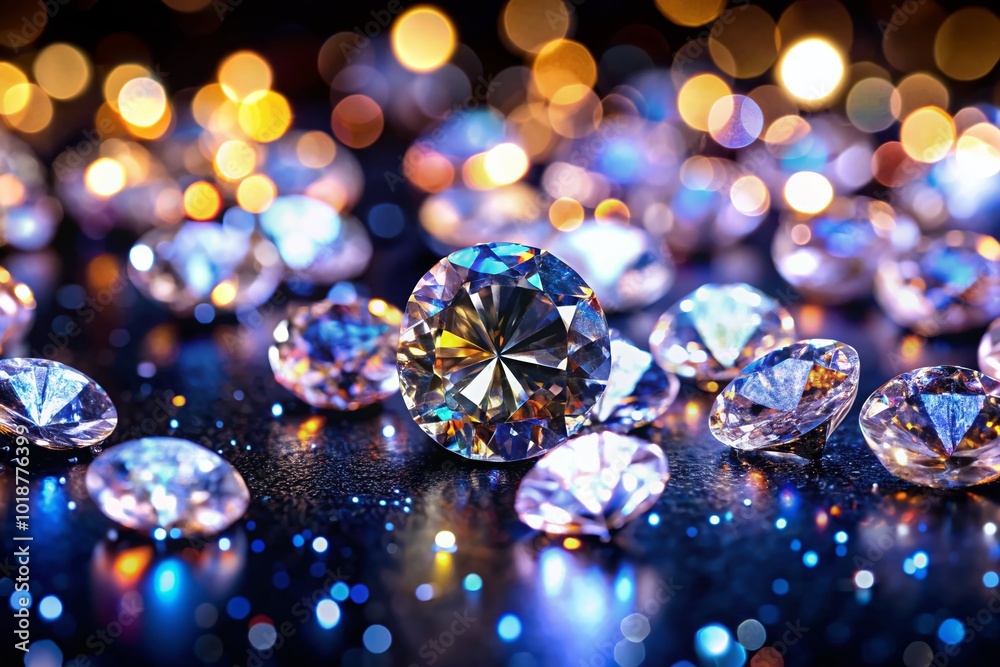 Exquisite Close-Up of Sparkling Diamond Precious Stones on Elegant Black Background for Luxury Appeal
