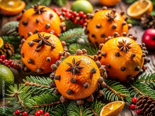 Festive Christmas Orange Decoration with Cloves and Natural Elements for a Cozy Holiday Atmosphere