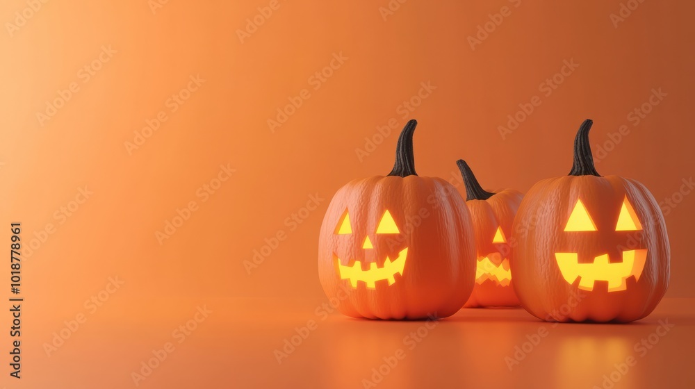 Spooky Halloween pumpkins on orange backdrop. Spooky Halloween pumpkins on orange backdrop.