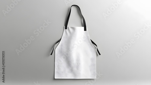 White Apron with Black Straps Hanging on a Gray Wall